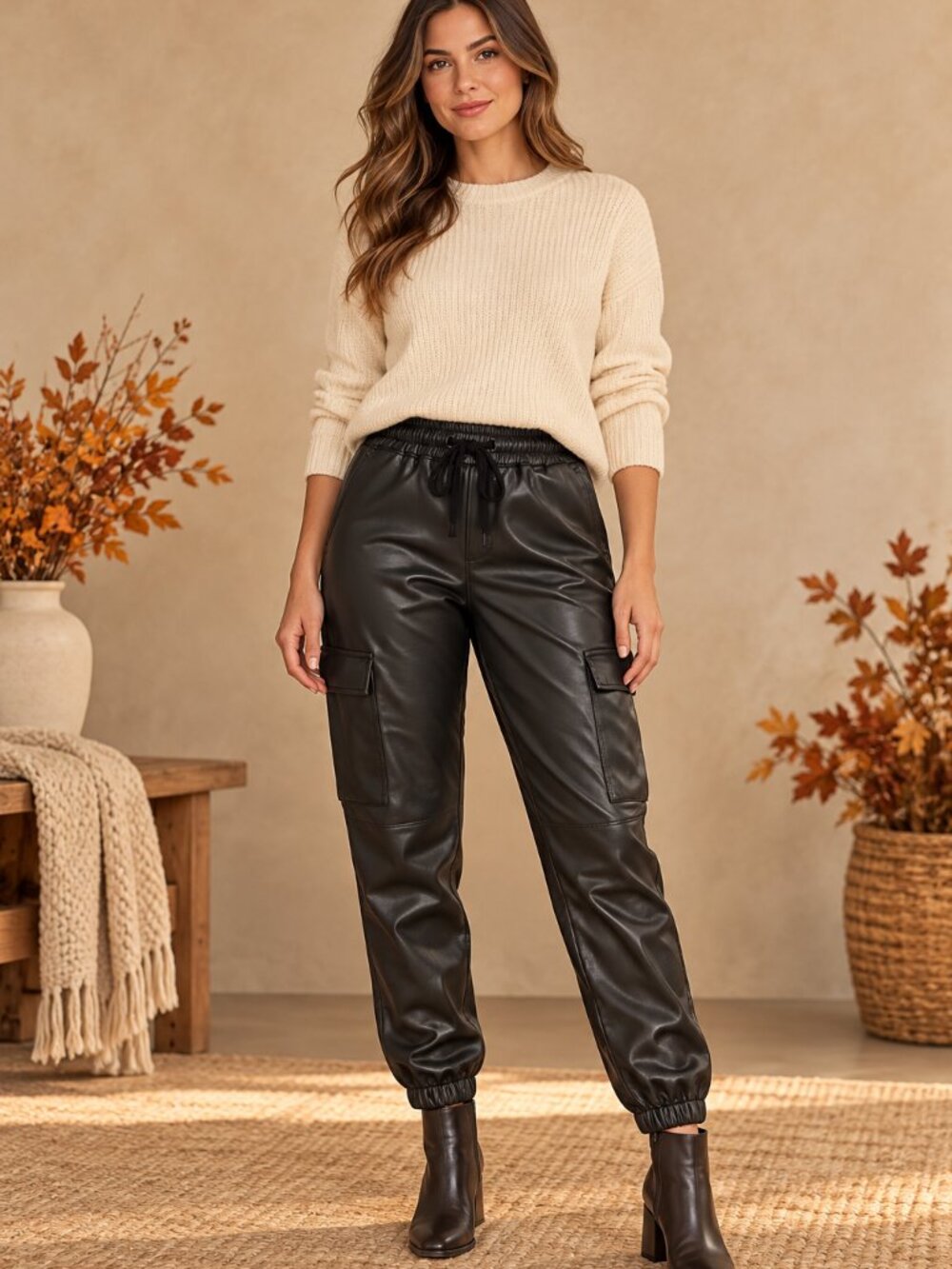 Tinsel Town Black Faux Leather Cargo Jogger Pants Juniors